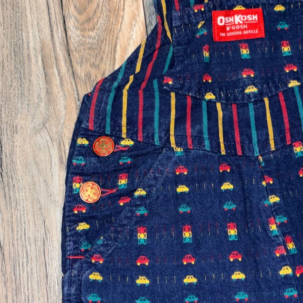 OshKosh Bgosh Vintage Corduroy Overalls 24M Navy Blue Car Traffic Light Print